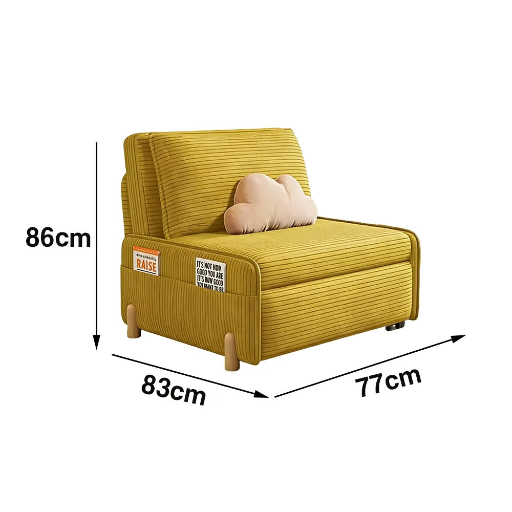 LIVARA 77/113cm Sofa Bed, Sit Lounge Sleep Design, Soft Corduroy Upholstery, Steel Frame, Dual Side Storage Pockets - Yellow