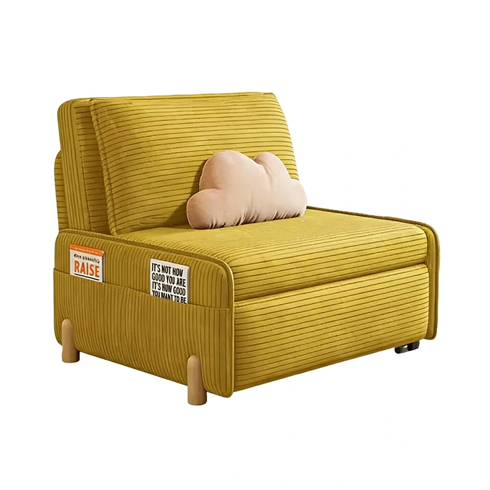 LIVARA 77/113cm Sofa Bed, Sit Lounge Sleep Design, Soft Corduroy Upholstery, Steel Frame, Dual Side Storage Pockets - Yellow