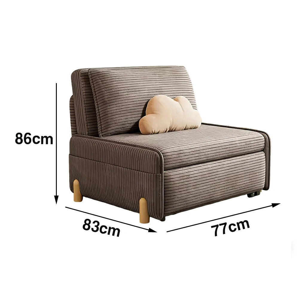 LIVARA 77/113cm Sofa Bed, Sit Lounge Sleep Design, Soft Corduroy Upholstery, Steel Frame, Dual Side Storage Pockets - Coffee