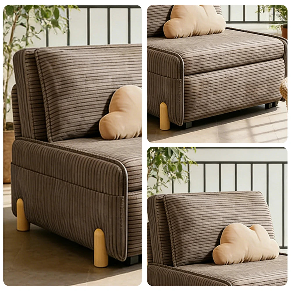 LIVARA 77/113cm Sofa Bed, Sit Lounge Sleep Design, Soft Corduroy Upholstery, Steel Frame, Dual Side Storage Pockets - Coffee