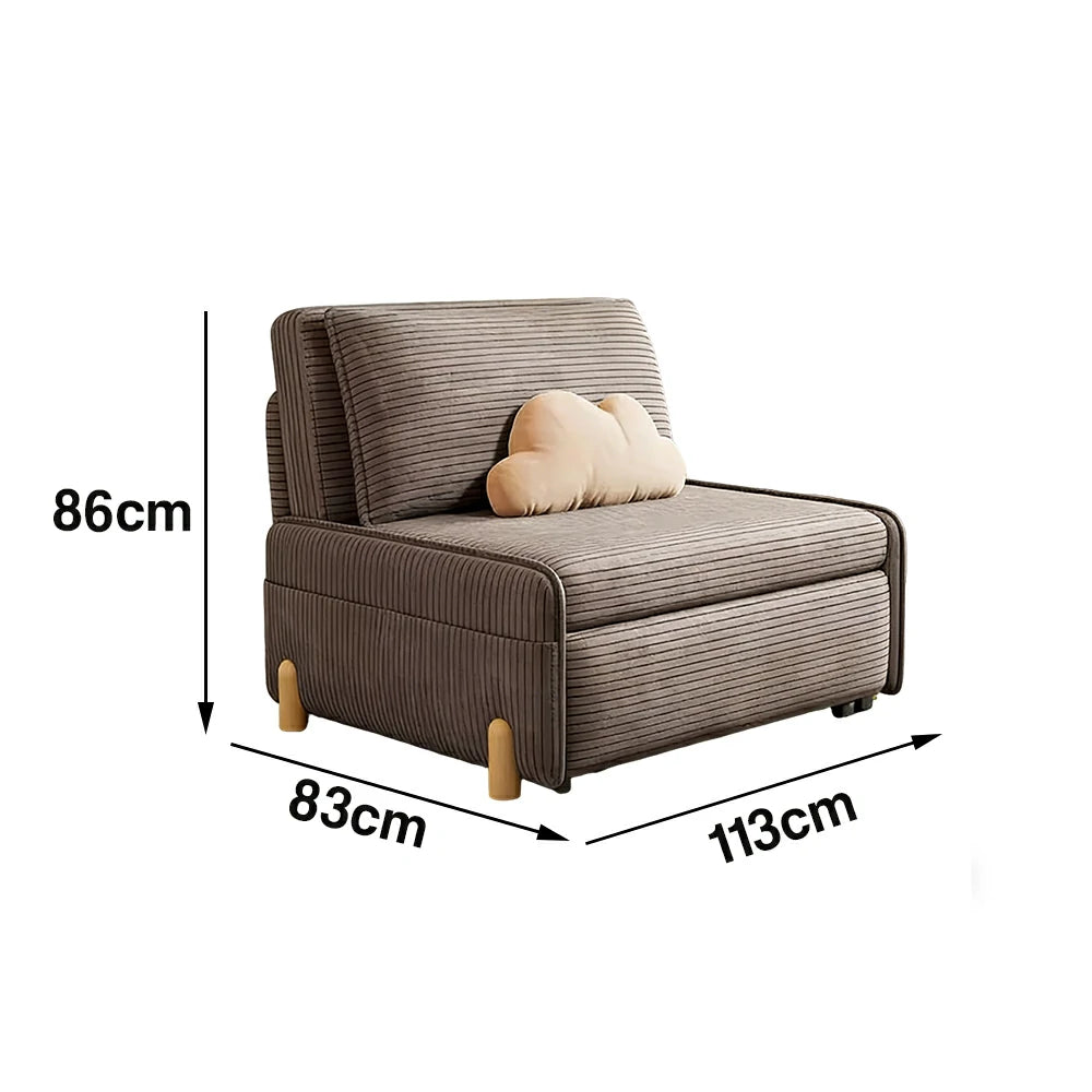LIVARA 77/113cm Sofa Bed, Sit Lounge Sleep Design, Soft Corduroy Upholstery, Steel Frame, Dual Side Storage Pockets - Coffee