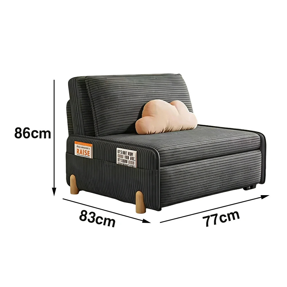 LIVARA 77/113cm Sofa Bed, Sit Lounge Sleep Design, Soft Corduroy Upholstery, Steel Frame, Dual Side Storage Pockets - Grey