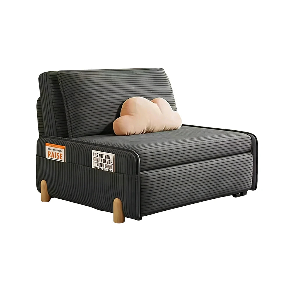 LIVARA 77/113cm Sofa Bed, Sit Lounge Sleep Design, Soft Corduroy Upholstery, Steel Frame, Dual Side Storage Pockets - Grey
