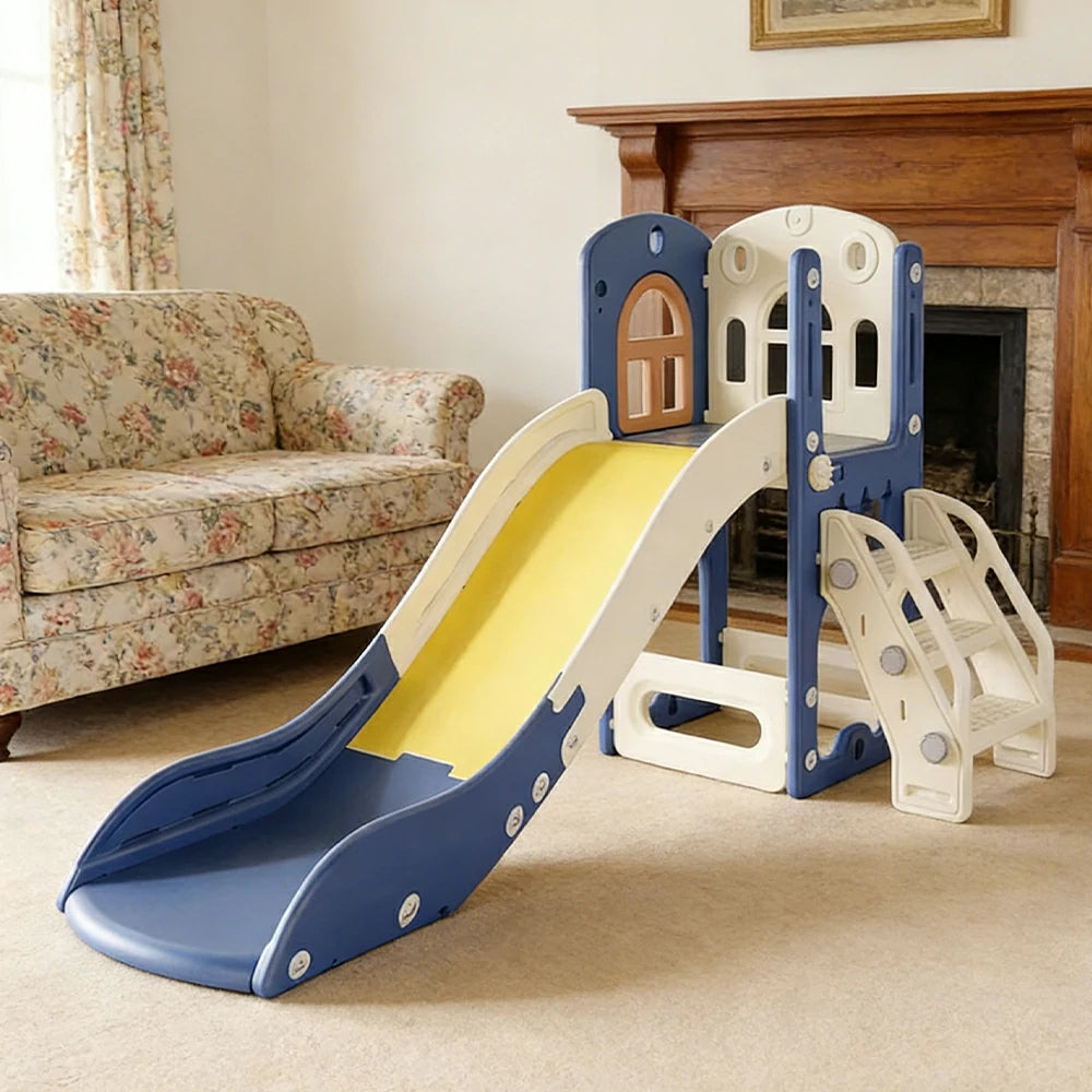 LIVARA Kids Slide, Anti-Slip Textured Surface, Stable Reinforced Base, Durable Plastic, Built-in Storage Basket - Blue