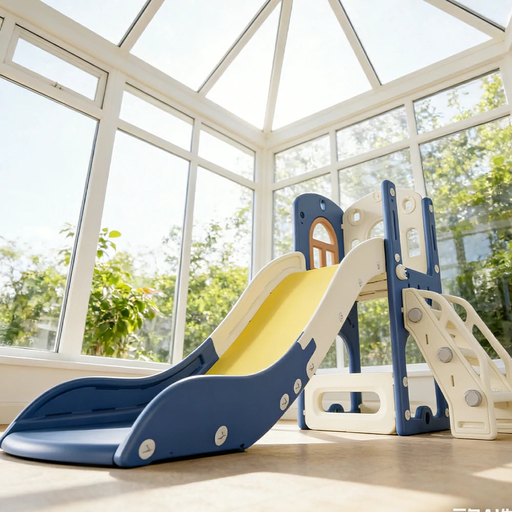 LIVARA Kids Slide, Anti-Slip Textured Surface, Stable Reinforced Base, Durable Plastic, Built-in Storage Basket - Blue