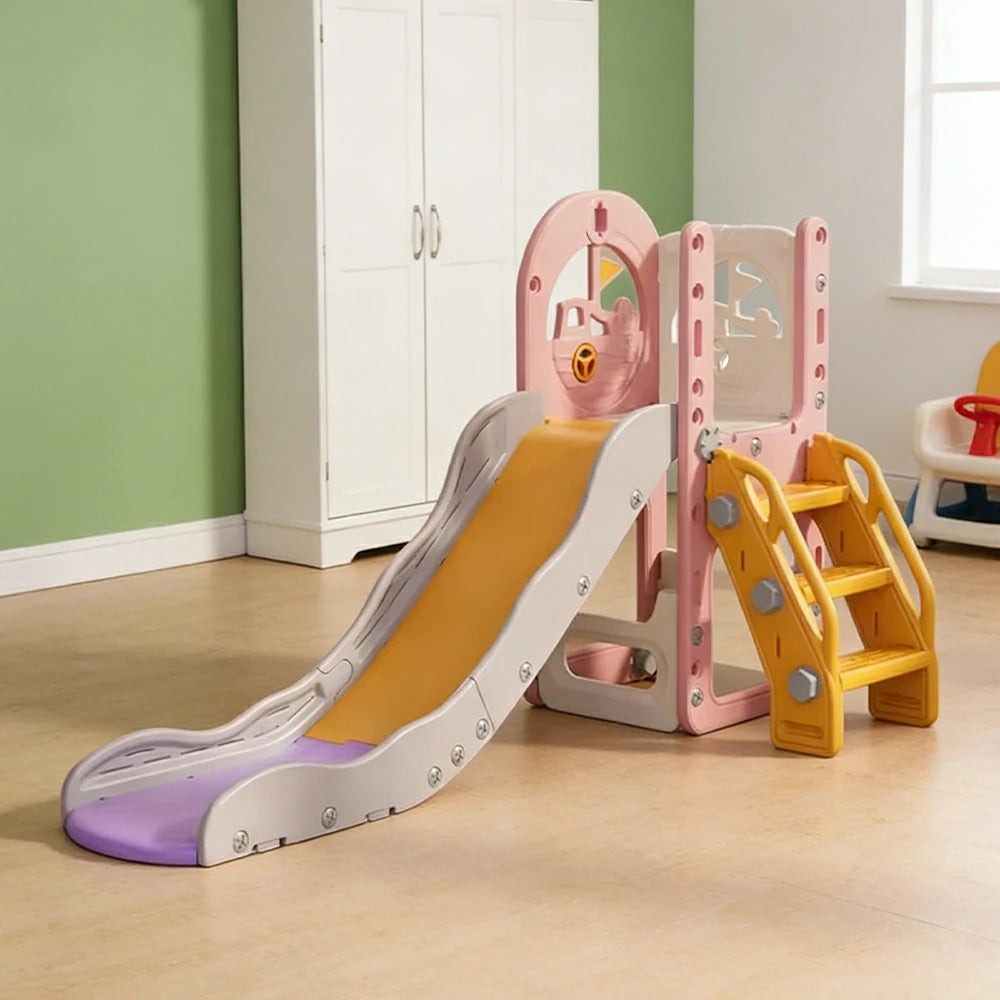 LIVARA Kids Play Slide, Anti-Slip Matte Finish, Tip-Resistant Base, Safe Rounded Edges, Integrated Toy Storage - Pink