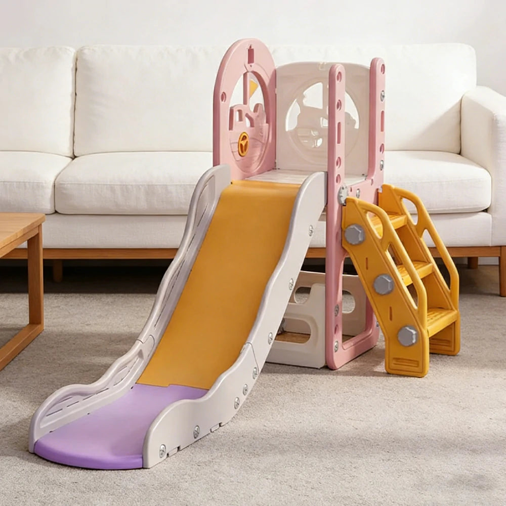 LIVARA Kids Play Slide, Anti-Slip Matte Finish, Tip-Resistant Base, Safe Rounded Edges, Integrated Toy Storage - Pink