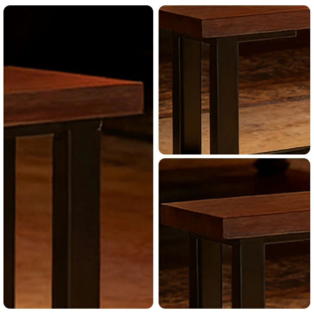 LIVARA 120/140cm Solid Wood Bench Seating - Heavy-Duty Dining & Pool Table Bench with Metal Frame, Multi-Purpose Long Bench for Home & Game Rooms - Walnut Brown