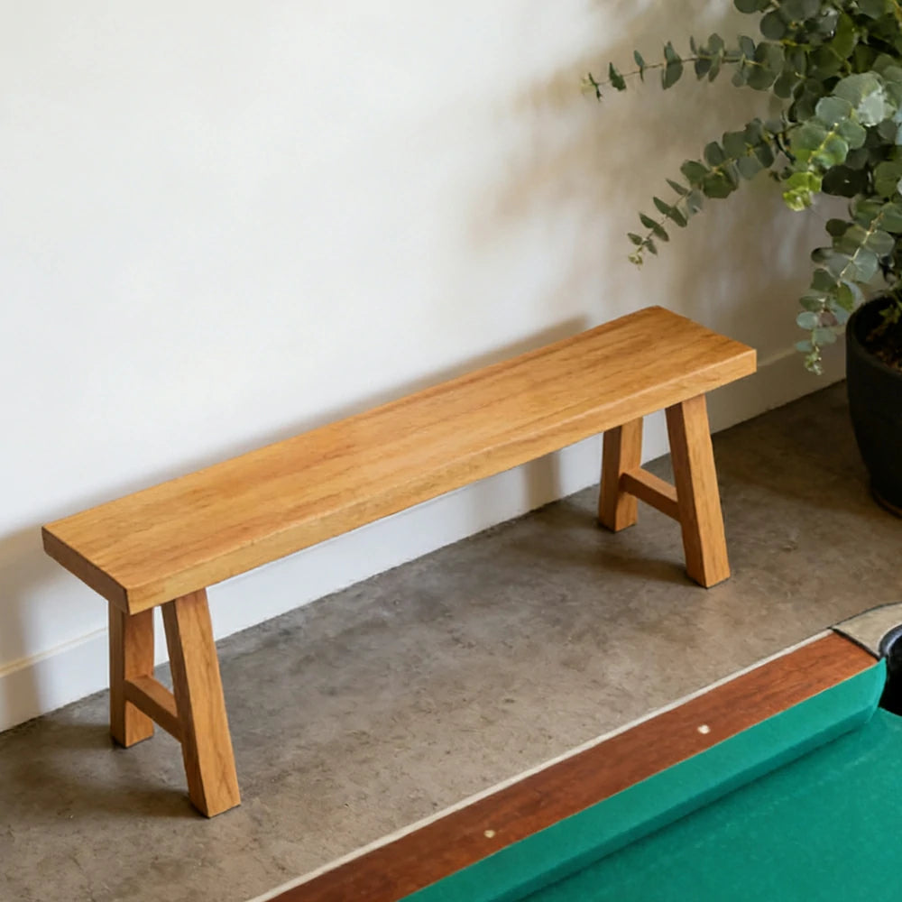 LIVARA 120/140cm Solid Wood Bench Seating - Splayed A-Frame Legs Design with 4.5cm Thick Top, Heavy-Duty Dining & Pool Table Bench for Home & Game Rooms - Natural Wood