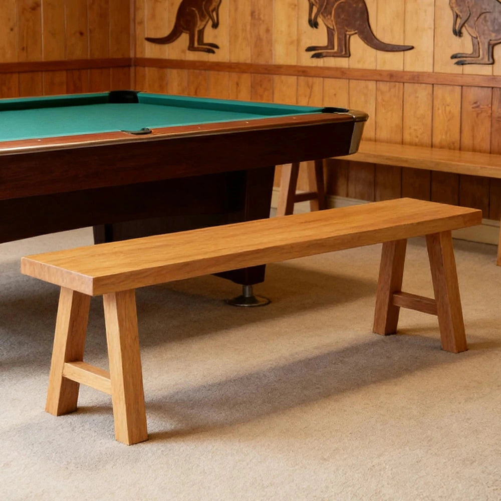 LIVARA 120/140cm Solid Wood Bench Seating - Splayed A-Frame Legs Design with 4.5cm Thick Top, Heavy-Duty Dining & Pool Table Bench for Home & Game Rooms - Natural Wood