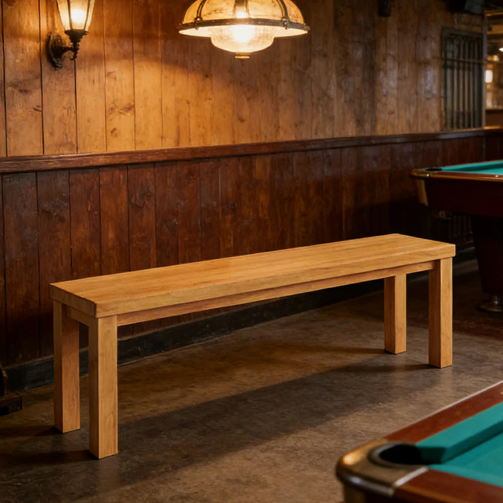 LIVARA 120/140cm Solid Wood Bench Seating - Portal Frame Legs Design with 4.5cm Thick Top, Heavy-Duty Dining & Pool Table Bench for Home & Game Rooms - Natural Wood