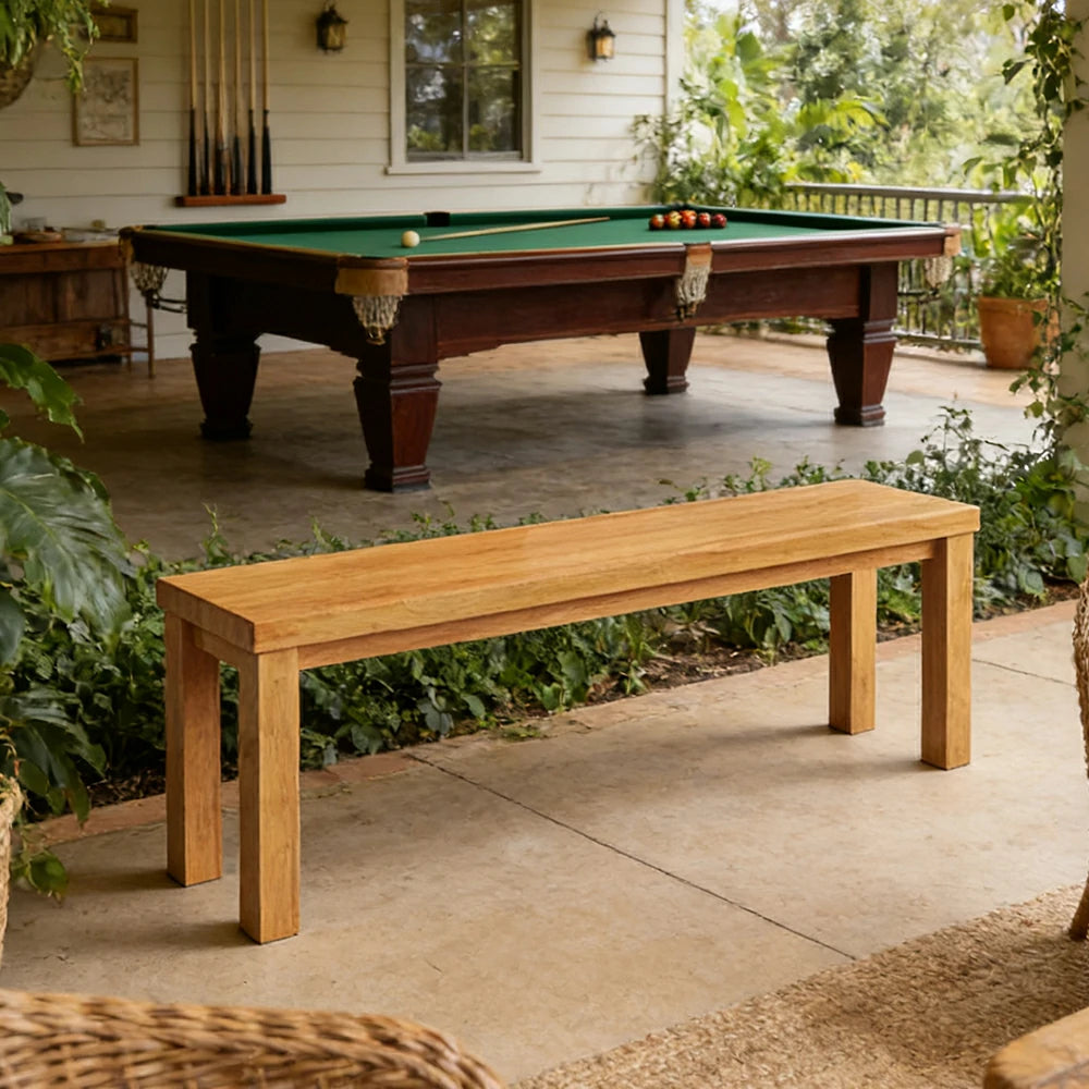 LIVARA 120/140cm Solid Wood Bench Seating - Portal Frame Legs Design with 4.5cm Thick Top, Heavy-Duty Dining & Pool Table Bench for Home & Game Rooms - Natural Wood