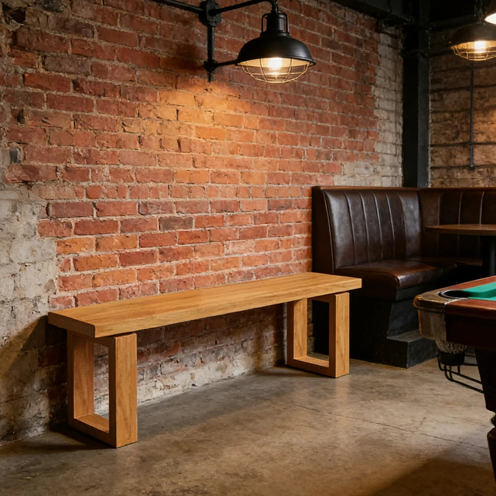 LIVARA 120/140cm Solid Wood Bench Seating - Closed Frame Square Legs Design with 4.5cm Thick Top, Heavy-Duty Dining & Pool Table Bench for Home & Game Rooms - Natural Wood