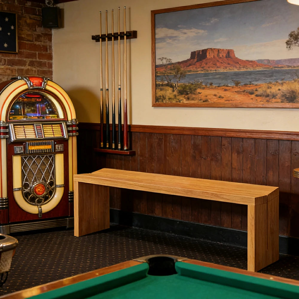 LIVARA 120/140cm Solid Wood Bench Seating - Minimalist Panel Legs Design with 4.5cm Thick Top, Heavy-Duty Dining & Pool Table Bench for Home & Game Rooms - Natural Wood