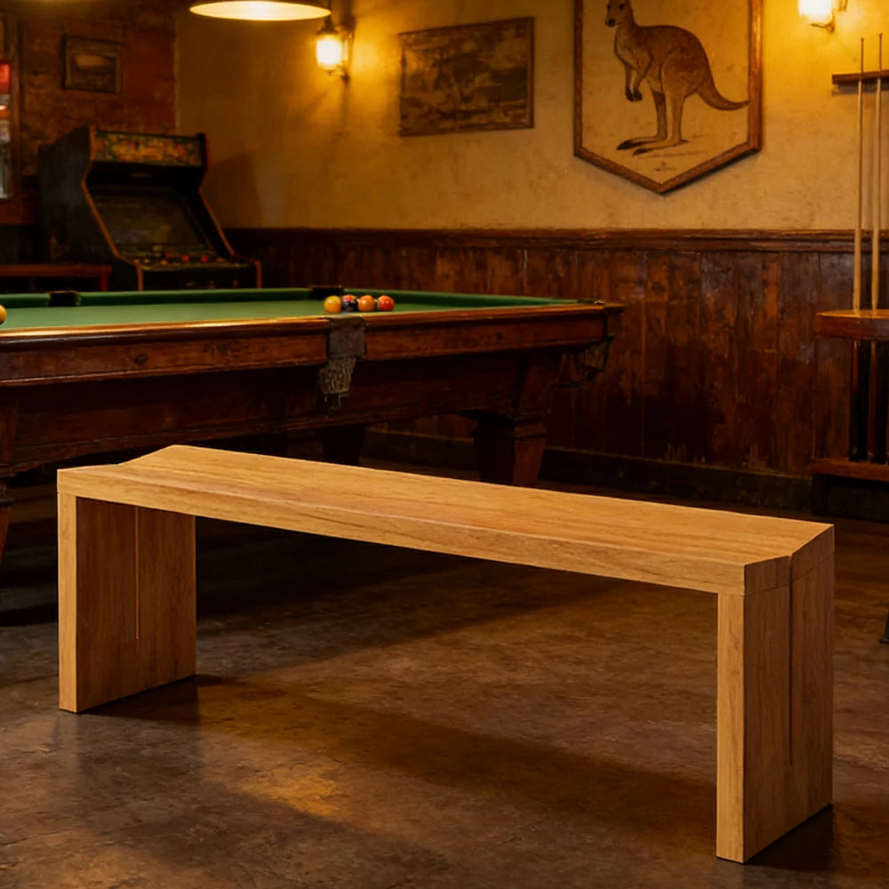 LIVARA 120/140cm Solid Wood Bench Seating - Minimalist Panel Legs Design with 4.5cm Thick Top, Heavy-Duty Dining & Pool Table Bench for Home & Game Rooms - Natural Wood