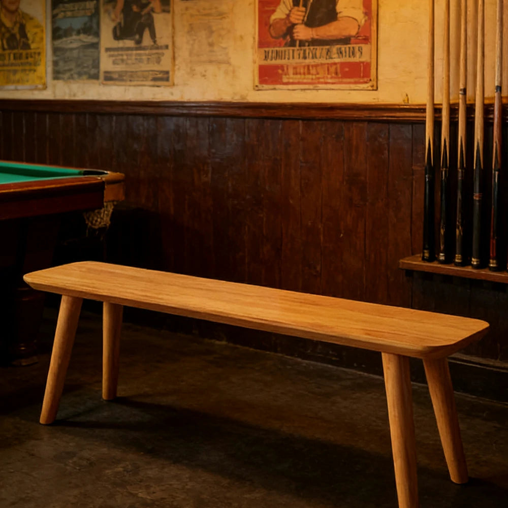 LIVARA 120/140cm Solid Wood Bench Seating - Tapered Round Legs Design with 4.5cm Thick Top, Heavy-Duty Dining & Pool Table Bench for Home & Game Rooms - Natural Wood