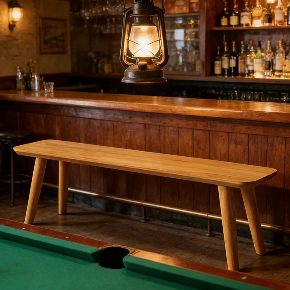 LIVARA 120/140cm Solid Wood Bench Seating - Tapered Round Legs Design with 4.5cm Thick Top, Heavy-Duty Dining & Pool Table Bench for Home & Game Rooms - Natural Wood