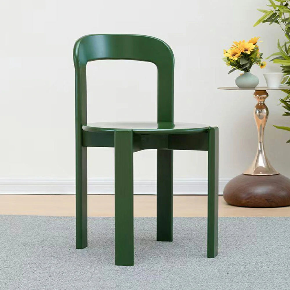 LIVARA Dining Chair - Ergonomic Curved Backrest - Solid Wood Frame - Thickened Stable Legs for Home & Cafe Use - Green