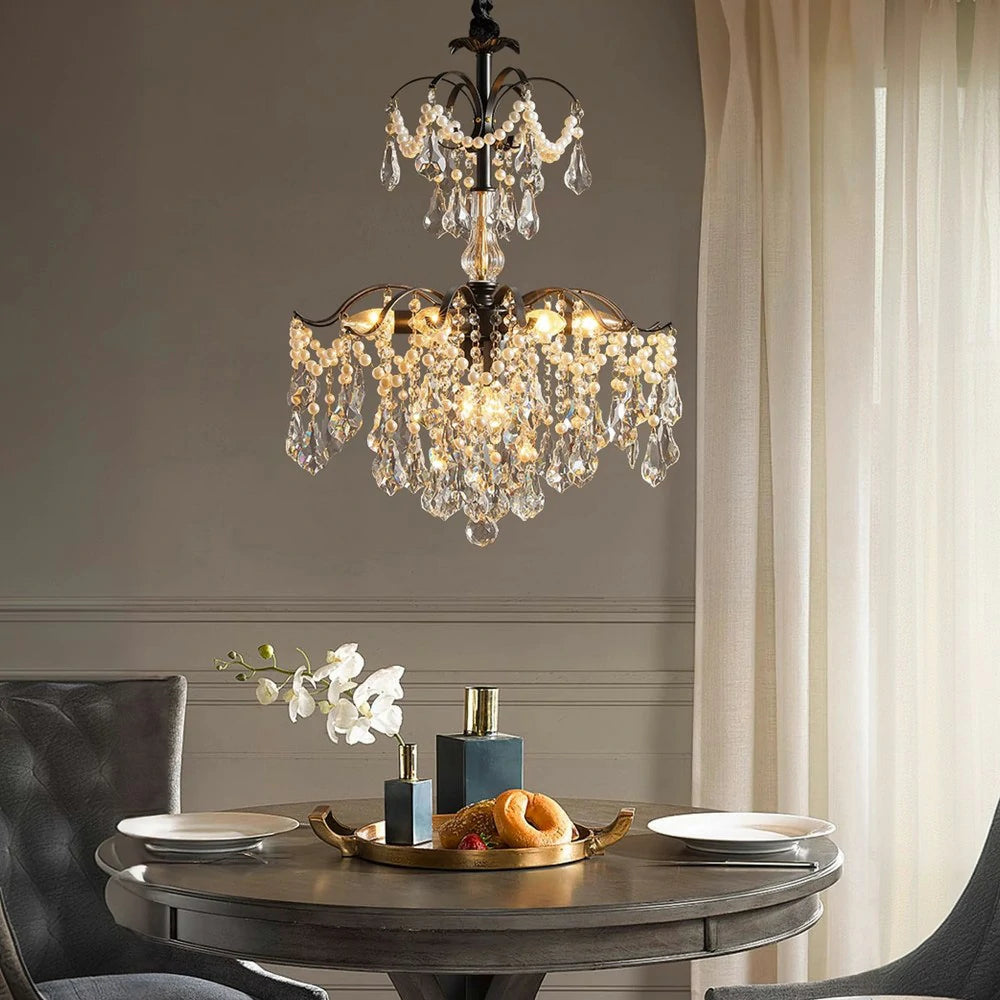 LIVARA Crystal Pendant Light 50/65/80cm High-Quality Iron Frame, Adjustable Height, Crystal Beads, Elegant Light Diffusion