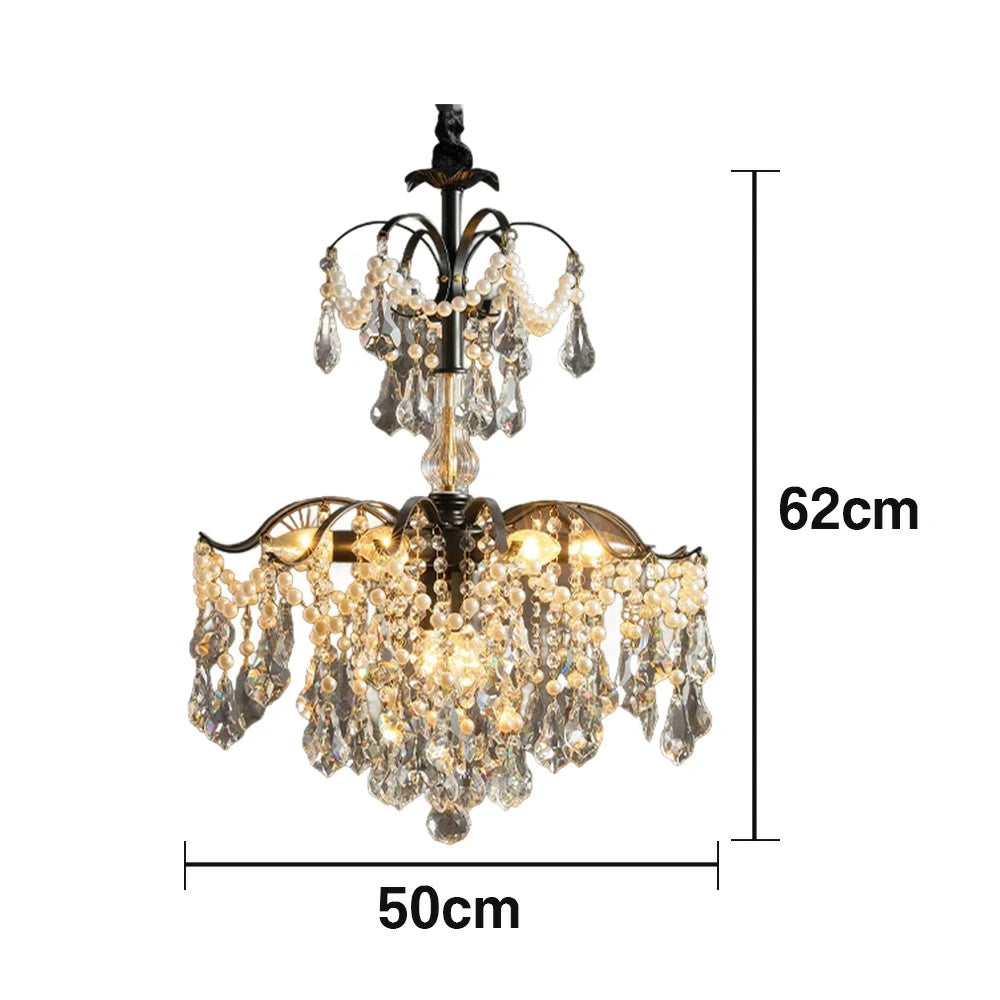 LIVARA Crystal Pendant Light 50/65/80cm High-Quality Iron Frame, Adjustable Height, Crystal Beads, Elegant Light Diffusion