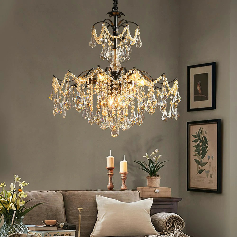 LIVARA Crystal Pendant Light 50/65/80cm High-Quality Iron Frame, Adjustable Height, Crystal Beads, Elegant Light Diffusion