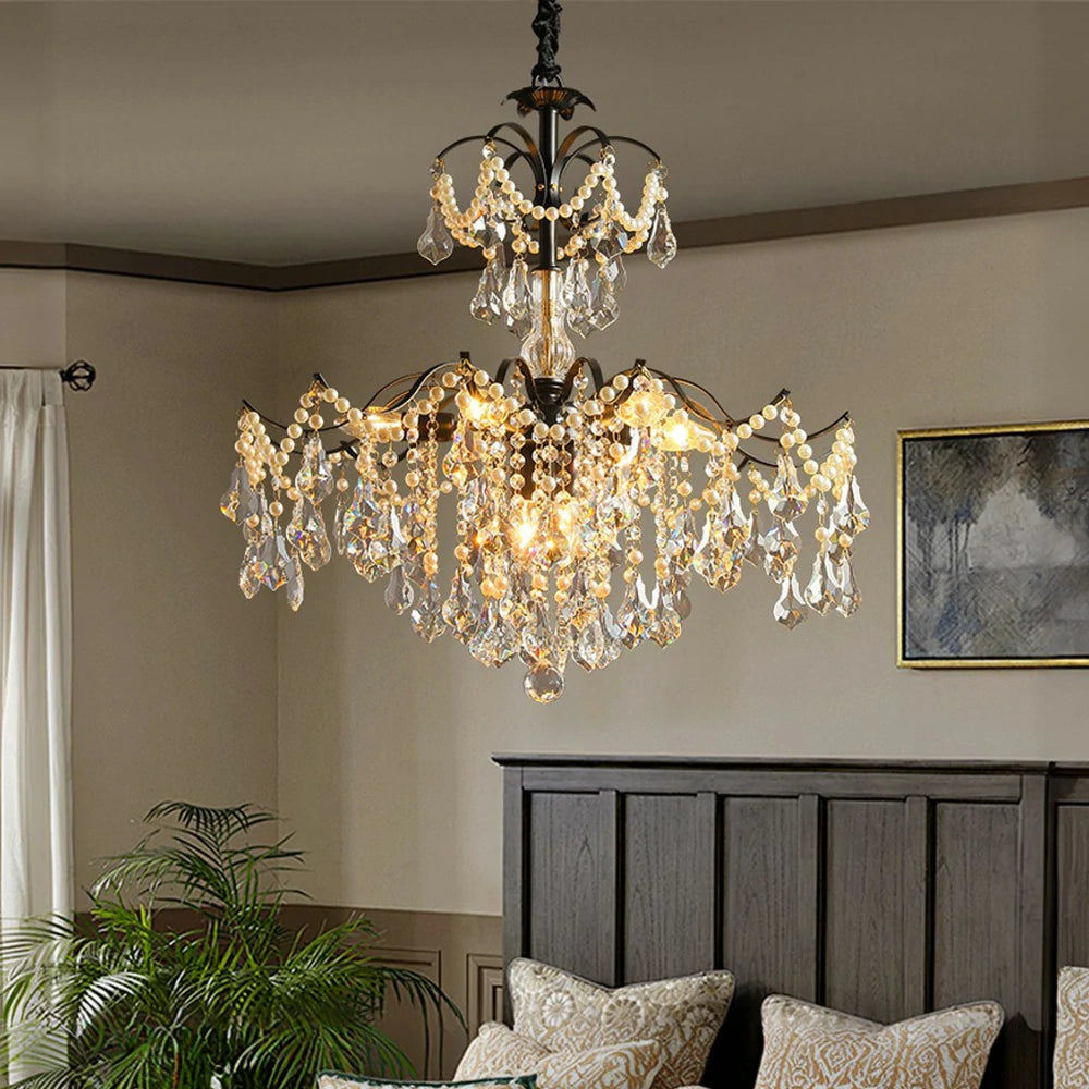 LIVARA Crystal Pendant Light 50/65/80cm High-Quality Iron Frame, Adjustable Height, Crystal Beads, Elegant Light Diffusion