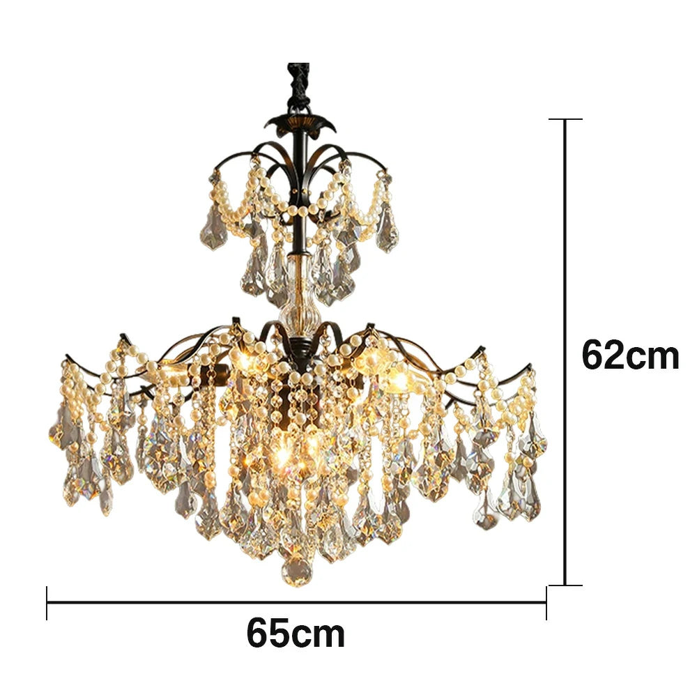 LIVARA Crystal Pendant Light 50/65/80cm High-Quality Iron Frame, Adjustable Height, Crystal Beads, Elegant Light Diffusion