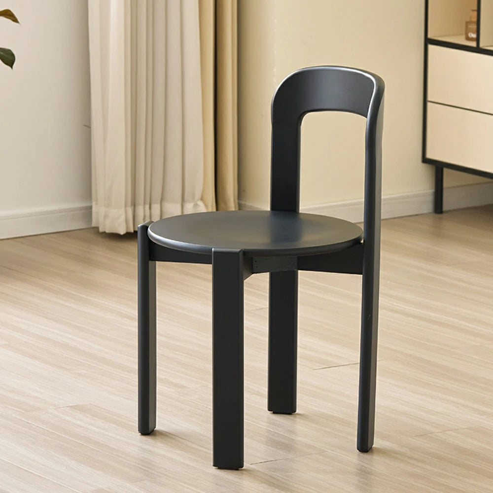 LIVARA Dining Chair - Ergonomic Curved Backrest - Solid Wood Frame - Thickened Stable Legs for Home & Cafe Use - Black
