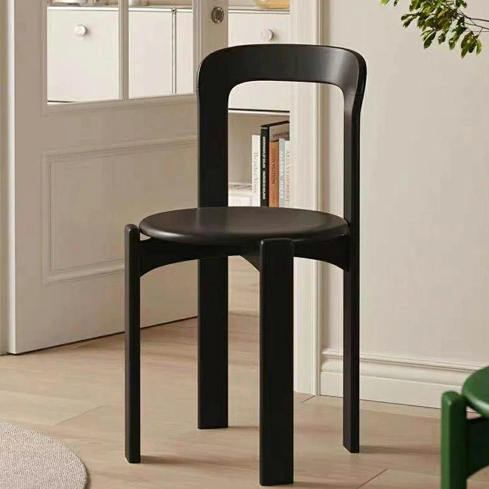 LIVARA Dining Chair - Ergonomic Curved Backrest - Solid Wood Frame - Thickened Stable Legs for Home & Cafe Use - Black