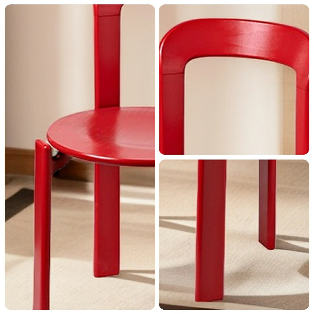 LIVARA Dining Chair - Ergonomic Curved Backrest - Solid Wood Frame - Thickened Stable Legs for Home & Cafe Use - Red