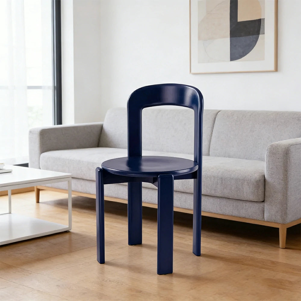 LIVARA Dining Chair - Ergonomic Curved Backrest - Solid Wood Frame - Thickened Stable Legs for Home & Cafe Use - Blue
