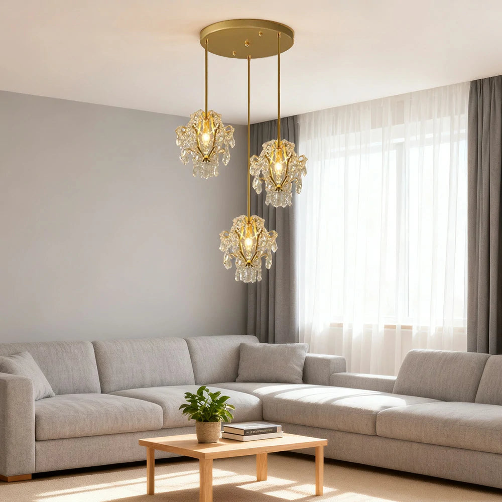 LIVARA Pendant Ligh E14 Lamp Holder Electroplated Iron Crystal Pendant Adjustable Chain - Elegant & Safe for Indoor Spaces