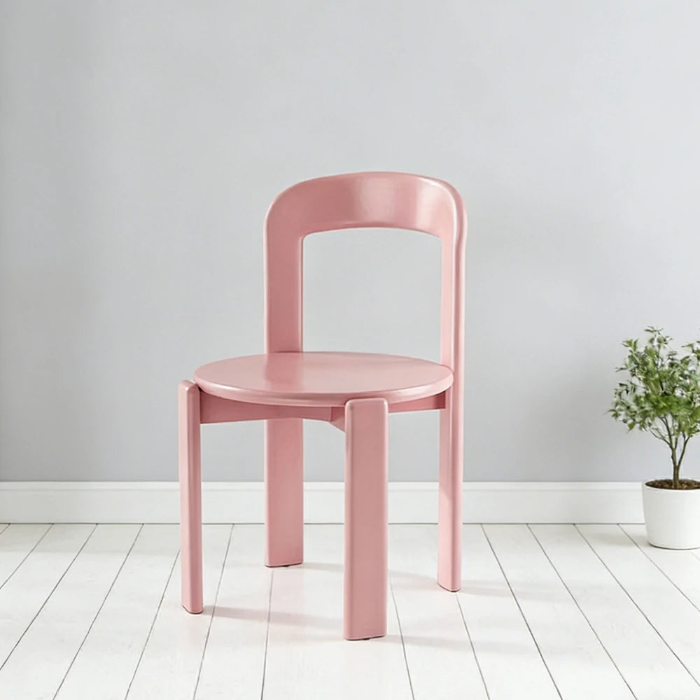 LIVARA Dining Chair - Ergonomic Curved Backrest - Solid Wood Frame - Thickened Stable Legs for Home & Cafe Use - Pink