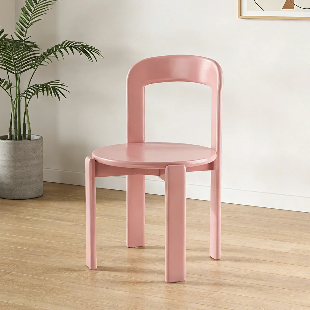 LIVARA Dining Chair - Ergonomic Curved Backrest - Solid Wood Frame - Thickened Stable Legs for Home & Cafe Use - Pink