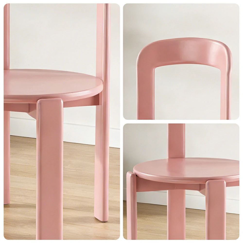 LIVARA Dining Chair - Ergonomic Curved Backrest - Solid Wood Frame - Thickened Stable Legs for Home & Cafe Use - Pink