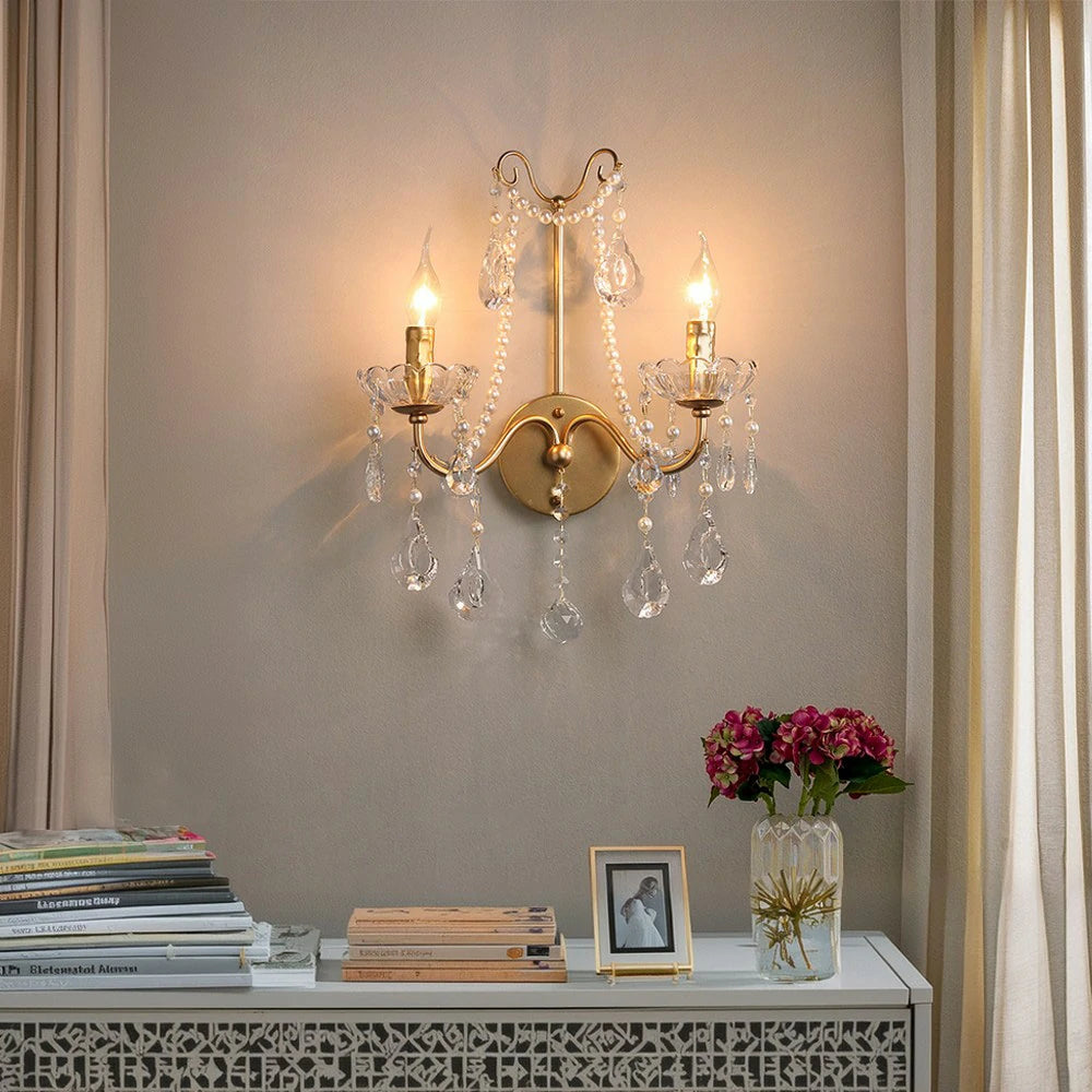 LIVARA Wall Light LED Light Source Electroplated Iron Frame Crystal Pendants Adjustable Chain - Stylish & Durable