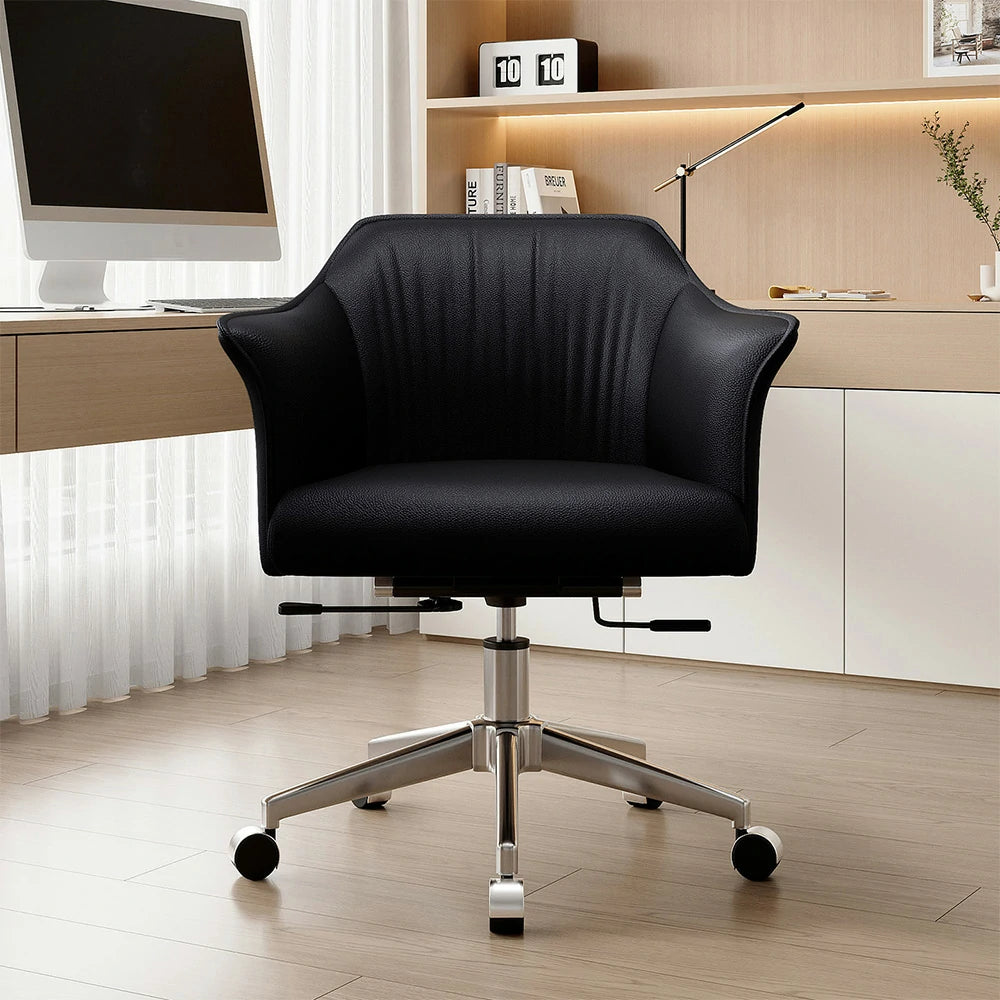 LIVARA Office Chair – Imported Nappa Leather, Ergonomic Design with Armrests, High-Density Cushion, 360° Swivel Base, Smooth Rolling Wheels, Modern Durable Style - Black