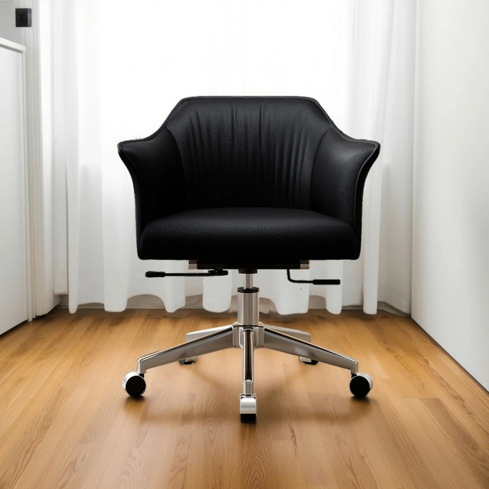 LIVARA Office Chair – Imported Nappa Leather, Ergonomic Design with Armrests, High-Density Cushion, 360° Swivel Base, Smooth Rolling Wheels, Modern Durable Style - Black