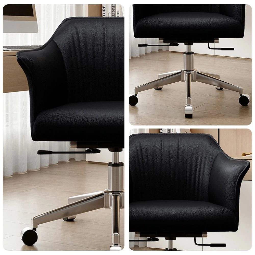 LIVARA Office Chair – Imported Nappa Leather, Ergonomic Design with Armrests, High-Density Cushion, 360° Swivel Base, Smooth Rolling Wheels, Modern Durable Style - Black
