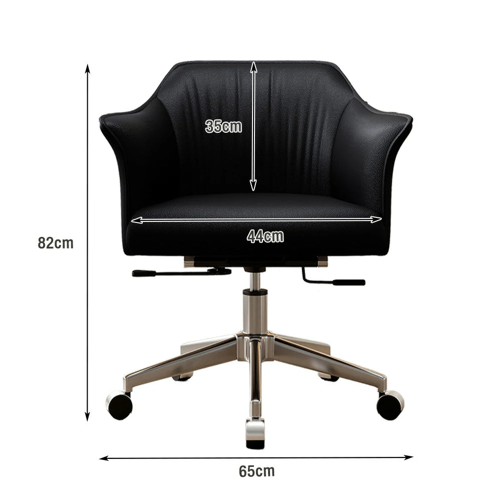 LIVARA Office Chair – Imported Nappa Leather, Ergonomic Design with Armrests, High-Density Cushion, 360° Swivel Base, Smooth Rolling Wheels, Modern Durable Style - Black