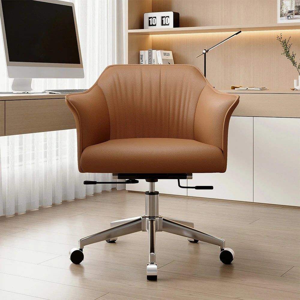 LIVARA Office Chair – Imported Nappa Leather, Ergonomic Design with Armrests, High-Density Cushion, 360° Swivel Base, Smooth Rolling Wheels, Modern Durable Style - Brown