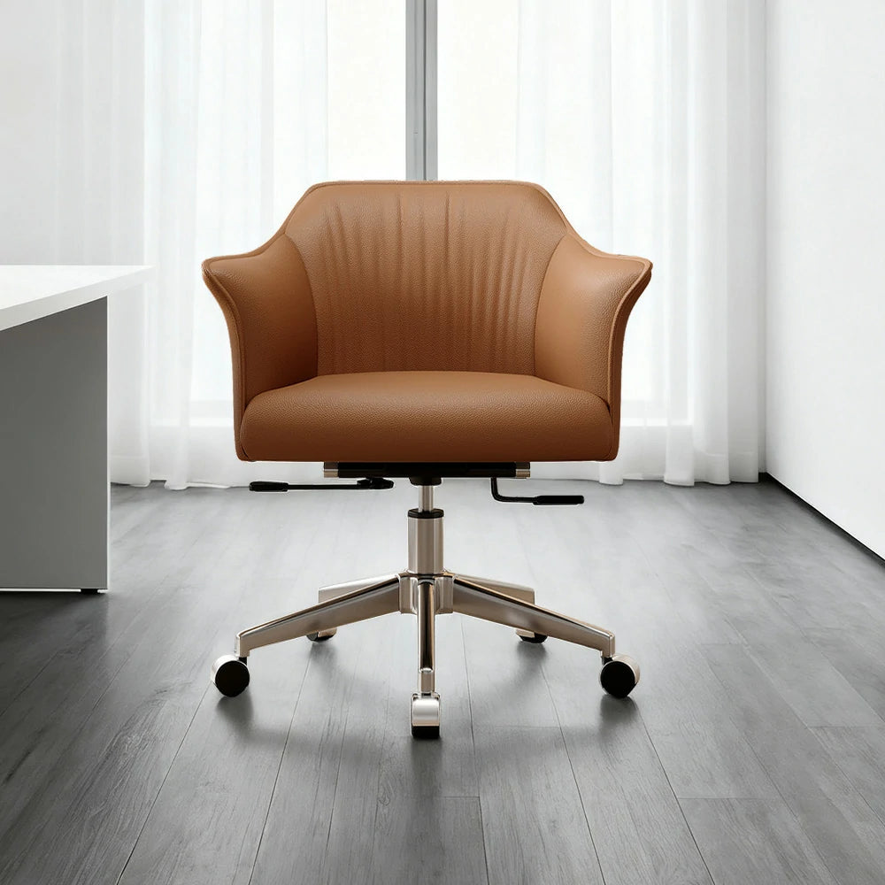 LIVARA Office Chair – Imported Nappa Leather, Ergonomic Design with Armrests, High-Density Cushion, 360° Swivel Base, Smooth Rolling Wheels, Modern Durable Style - Brown