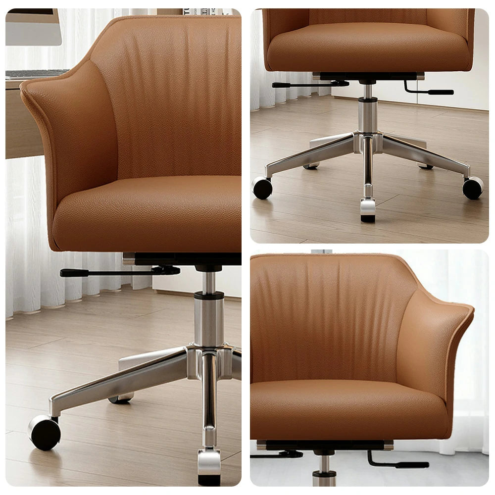 LIVARA Office Chair – Imported Nappa Leather, Ergonomic Design with Armrests, High-Density Cushion, 360° Swivel Base, Smooth Rolling Wheels, Modern Durable Style - Brown