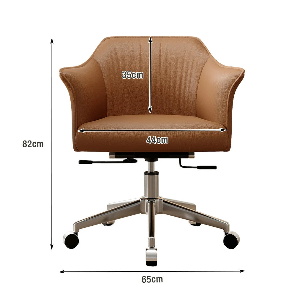 LIVARA Office Chair – Imported Nappa Leather, Ergonomic Design with Armrests, High-Density Cushion, 360° Swivel Base, Smooth Rolling Wheels, Modern Durable Style - Brown