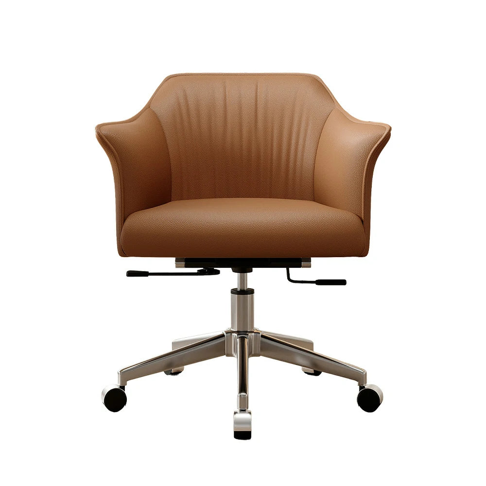 LIVARA Office Chair – Imported Nappa Leather, Ergonomic Design with Armrests, High-Density Cushion, 360° Swivel Base, Smooth Rolling Wheels, Modern Durable Style - Brown