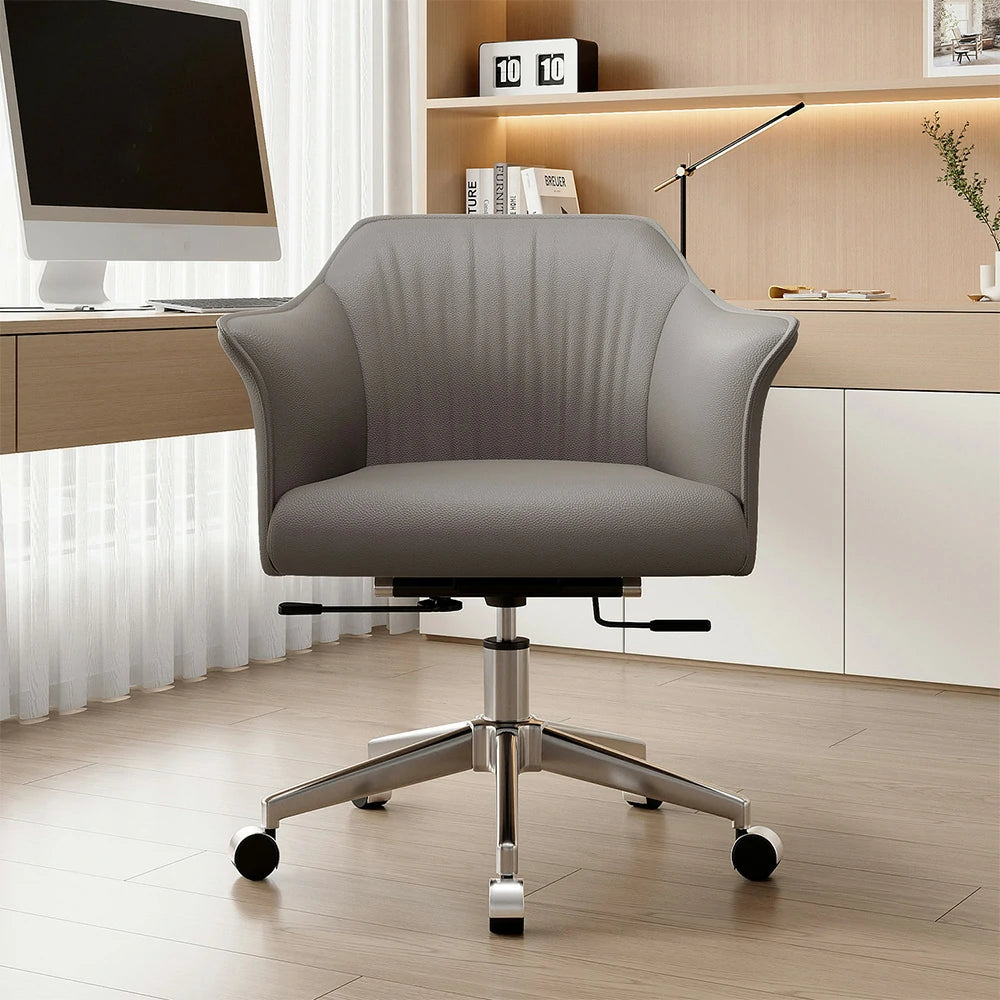 LIVARA Office Chair – Imported Nappa Leather, Ergonomic Design with Armrests, High-Density Cushion, 360° Swivel Base, Smooth Rolling Wheels, Modern Durable Style - Grey