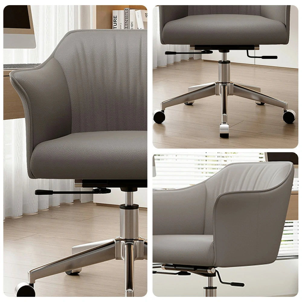 LIVARA Office Chair – Imported Nappa Leather, Ergonomic Design with Armrests, High-Density Cushion, 360° Swivel Base, Smooth Rolling Wheels, Modern Durable Style - Grey