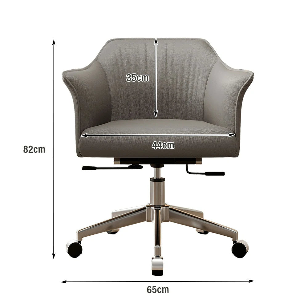 LIVARA Office Chair – Imported Nappa Leather, Ergonomic Design with Armrests, High-Density Cushion, 360° Swivel Base, Smooth Rolling Wheels, Modern Durable Style - Grey