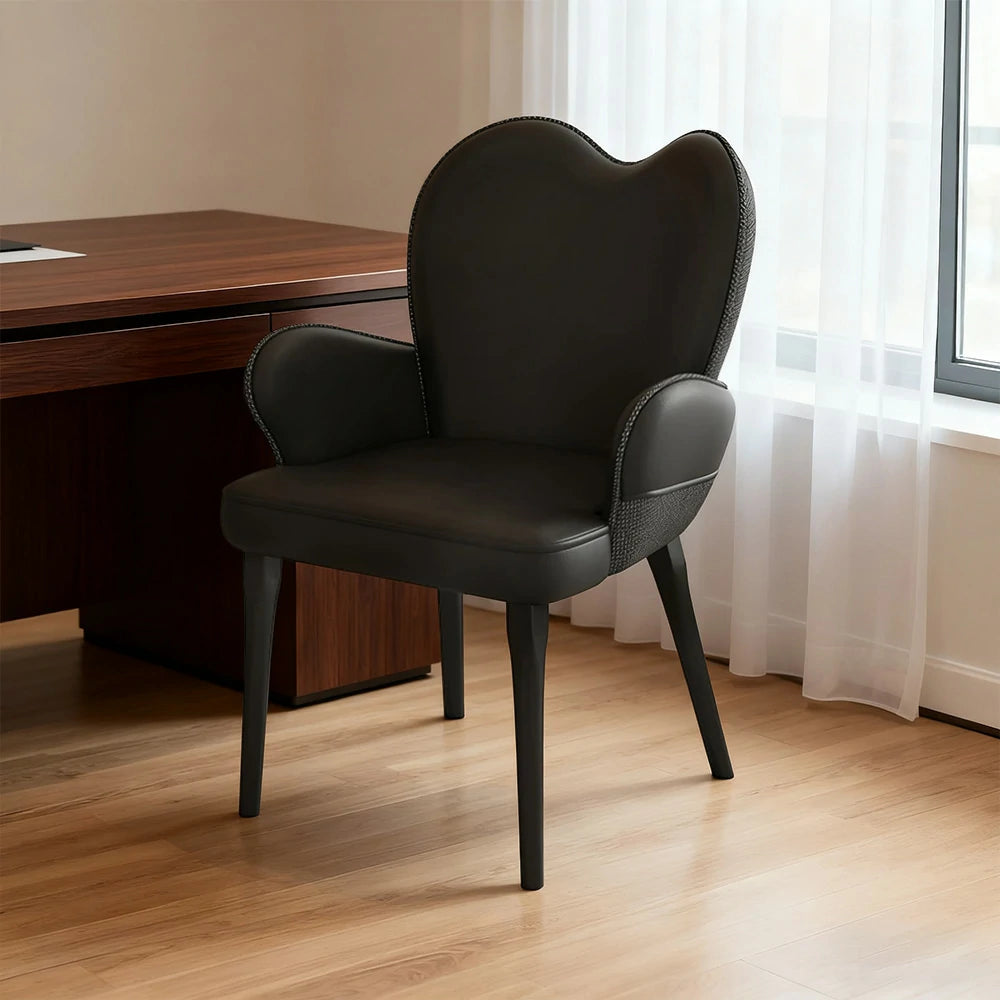 LIVARA Office Chair – Premium Black Leather Upholstery, Ergonomic Backrest & Armrests, High-Density Cushion, Sturdy Steel Legs, Durable & Stylish Design - Black