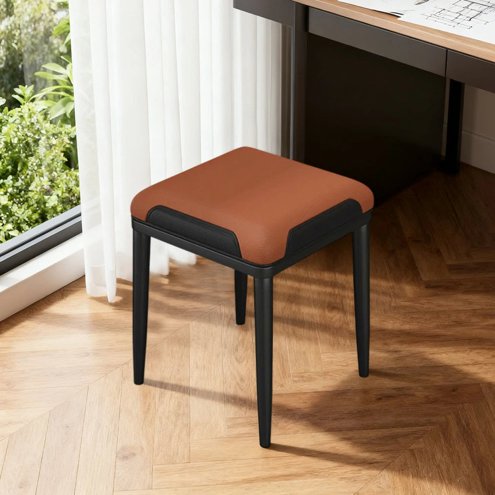 LIVARA Dining Chair – Thickened Cat Claw Leather, High-Resilience Cushion, Solid Carbon Steel Frame, Ergonomic Comfort Design - Light Brown & Black